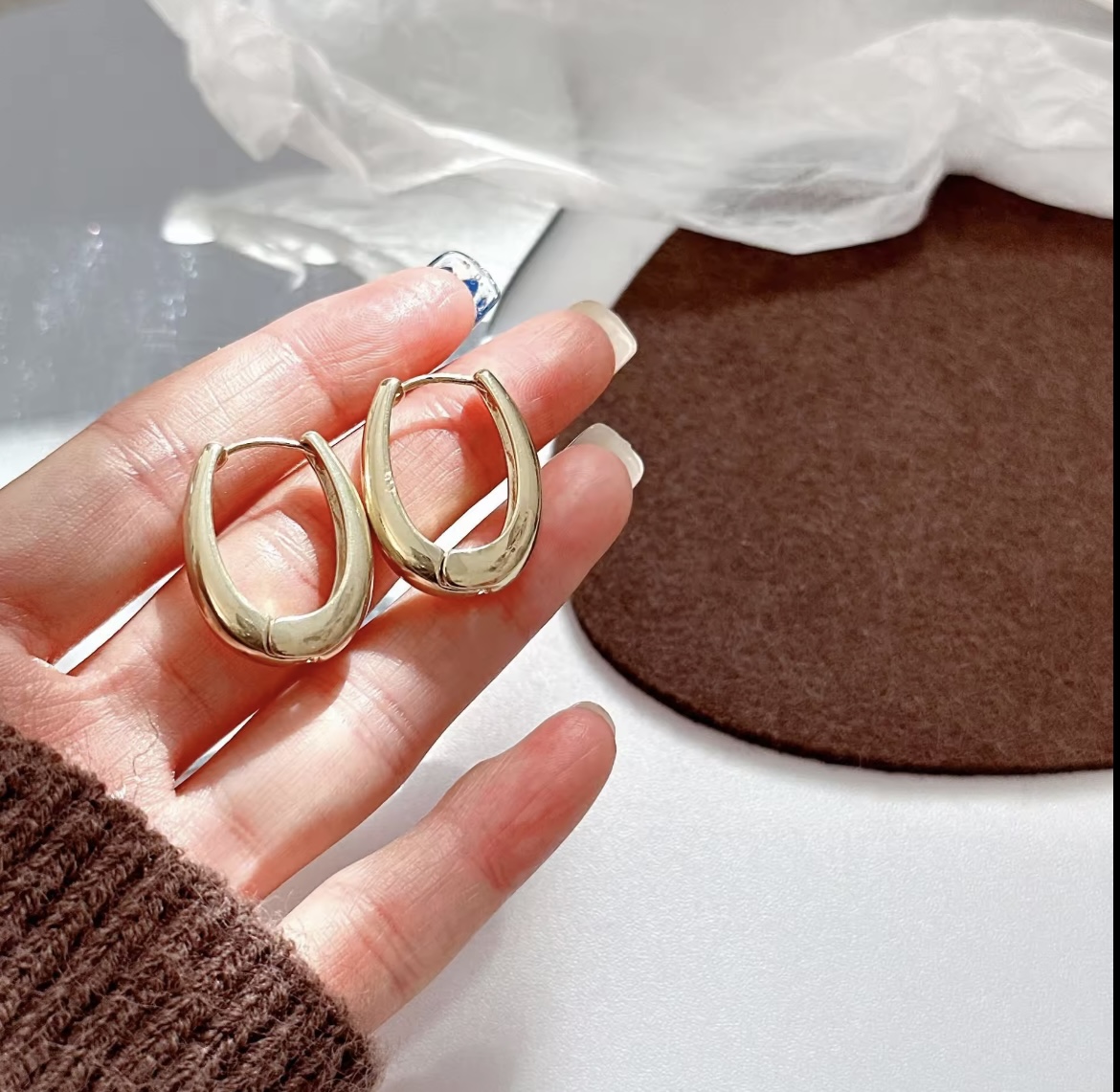 Chunky Gold Teardrop Hoop Earrings